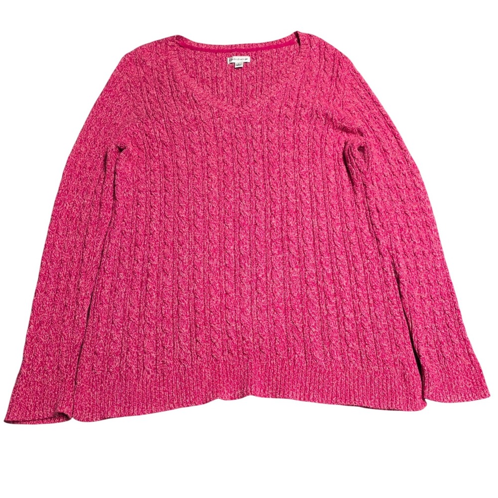 Croft & Barrow‎ Cable Knit V-Neck Sweater Women's Size L Pink 100% Cotton